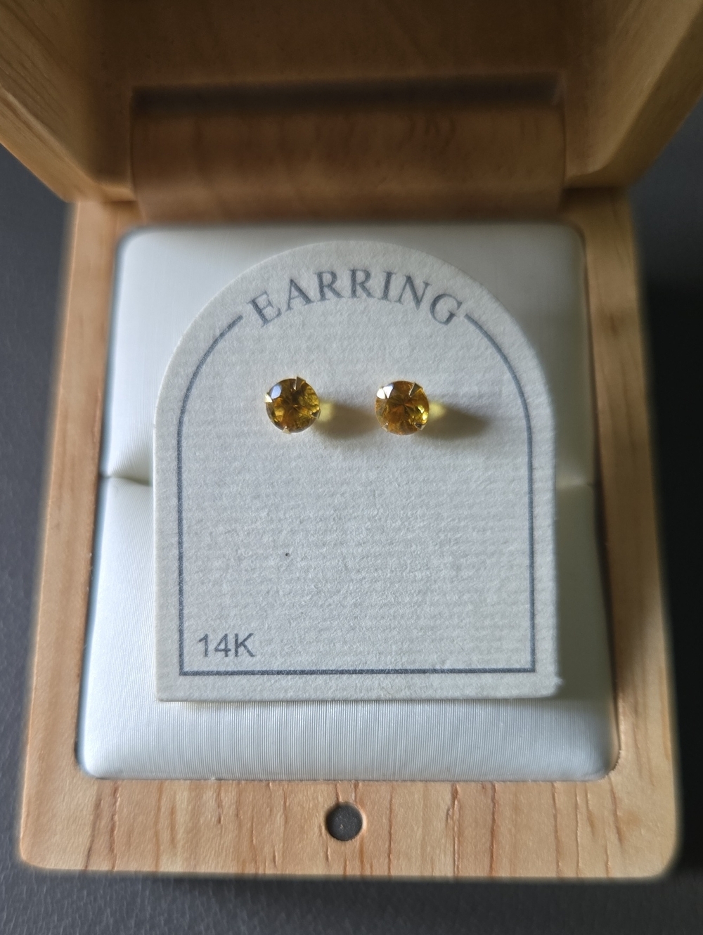 14K Solid Gold Citrine Stud Earrings - Yellow Gemstone